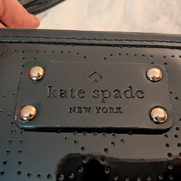 Kate Spade Black Patent Leather Tote Bag With Perforated Spades Design - Picture 8 of 9